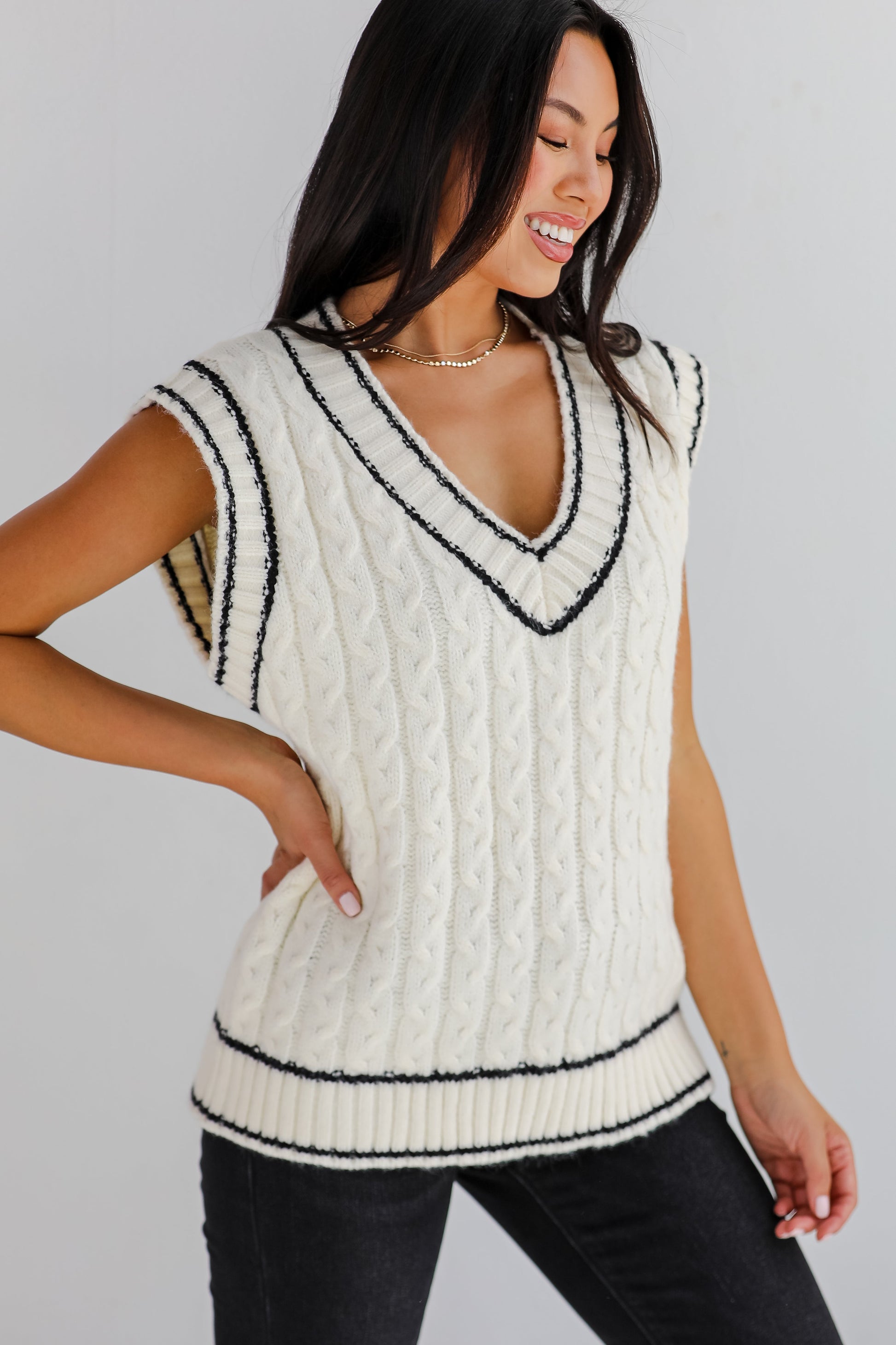 Posh Scholar Cable Knit Sweater Vest